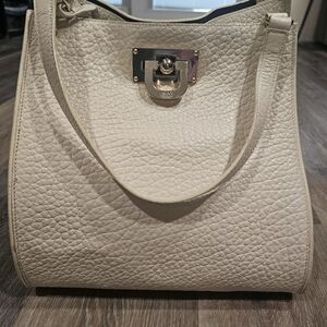 DKNY Cream Textured Leather Tote Bag